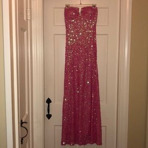 strapless pink prom dress